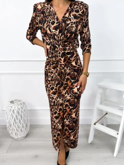Sukienka w Panterkę z Rozporkiem 12937-216-Q|Modna Kiecka Fashion