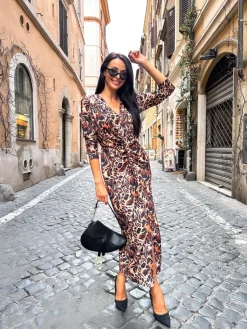 Sukienka w Panterkę z Rozporkiem 12937-216-Q|Modna Kiecka Fashion