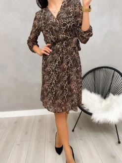 Sukienka w Panterkę z Wiązaniem 13166-527-Q|Modna Kiecka Best