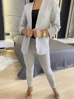 Szara Marynarka w Kratę 7358-103-Q|Modna Kiecka Discount
