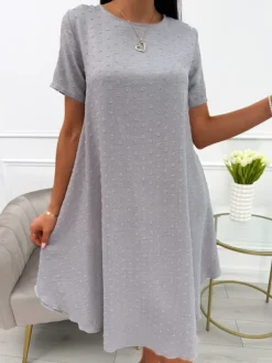 Szara Sukienka Oversize  13920-294-D|Modna Kiecka Fashion