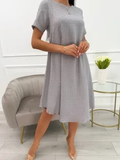 Szara Sukienka Oversize 13920-294-D|Modna Kiecka Fashion