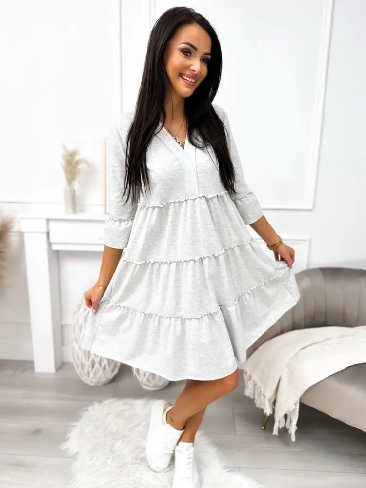 Szara Sukienka Oversize 11496-308-F|Modna Kiecka Fashion