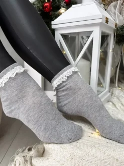 Szare Skarpety z Koronkową Falbanką 13328-334-B|Modna Kiecka Hot