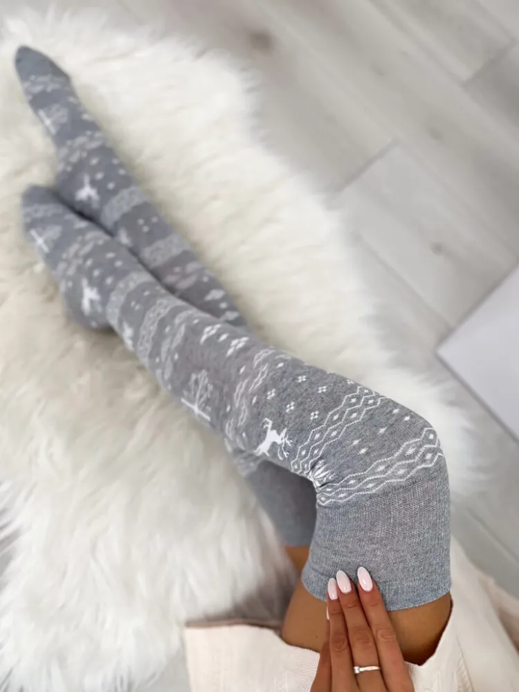 Szare Świąteczne Zakolanówki 10924-334-D|Modna Kiecka Fashion