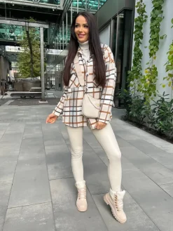 Szaro-Kremowa Koszula w Kratę 8846-218-C|Modna Kiecka Fashion