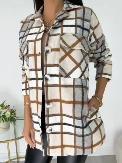 Szaro-Kremowa Koszula w Kratę 8846-218-C|Modna Kiecka Fashion