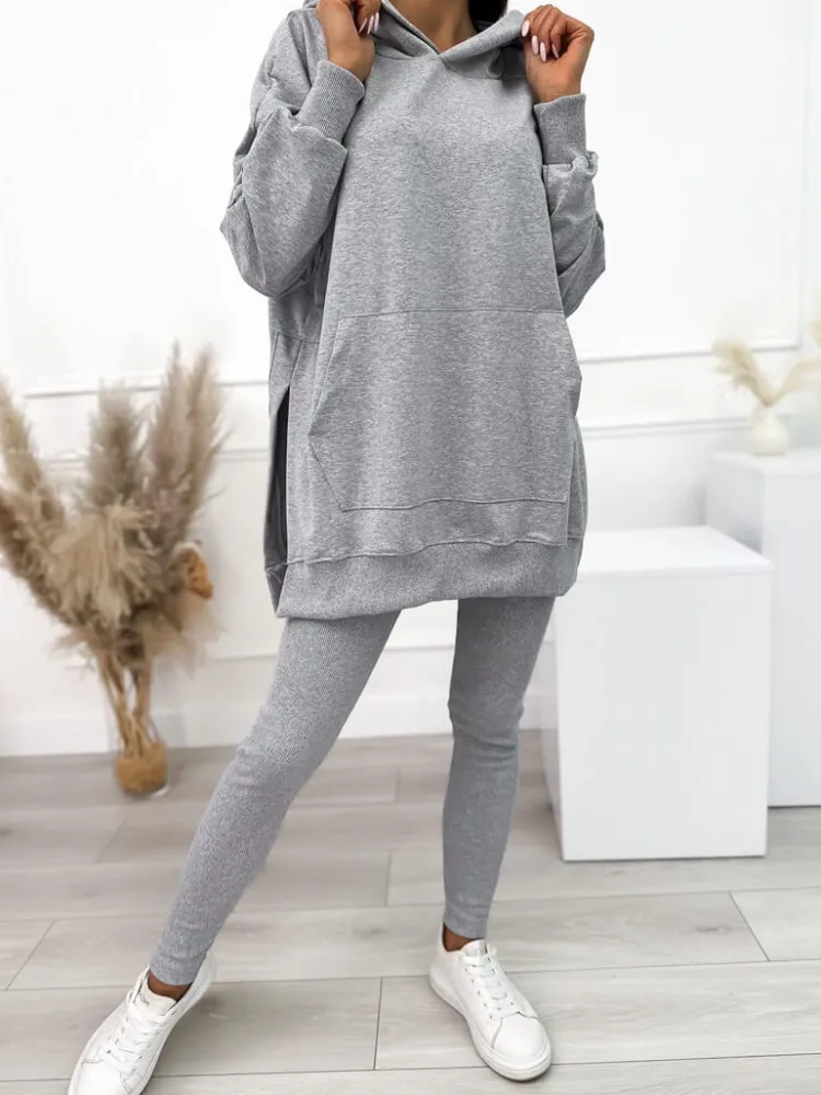 Szary Komplet Bluza Oversize + Legginsy 10450-203-G|Modna Kiecka Fashion