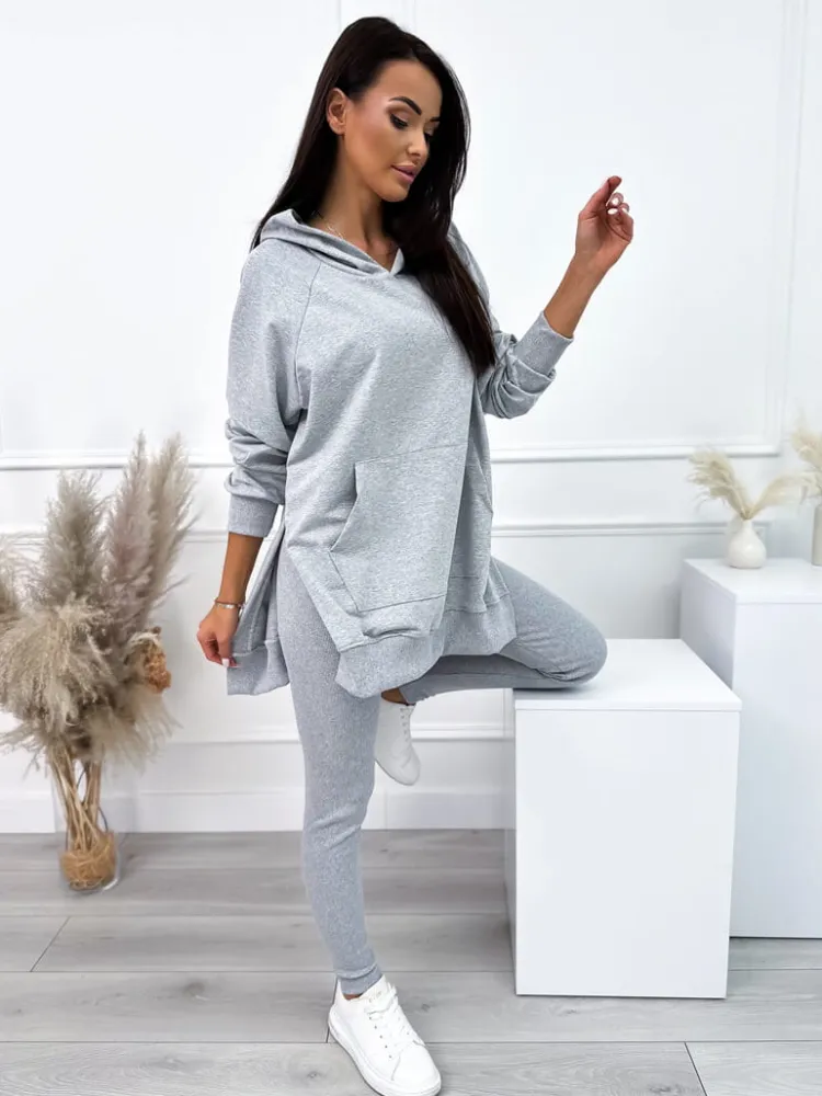 Szary Komplet Bluza Oversize + Legginsy 10450-203-G|Modna Kiecka Fashion