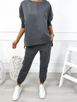 Szary Komplet Bluza Oversize + Spodnie 12784-104-F|Modna Kiecka Online