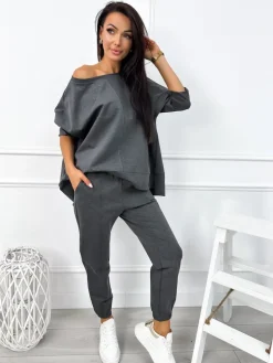 Szary Komplet Bluza Oversize + Spodnie 12784-104-F|Modna Kiecka Online