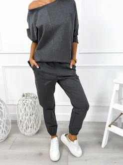 Szary Komplet Bluza Oversize + Spodnie 12784-104-F|Modna Kiecka Online