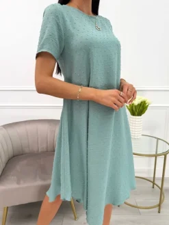 Szałwiowa Sukienka Oversize  13920-294-E|Modna Kiecka Discount