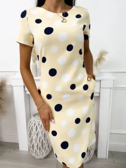 Żółta Sukienka w Grochy 11717-248-C|Modna Kiecka Fashion