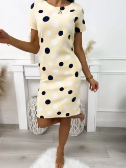 Żółta Sukienka w Grochy 11717-248-C|Modna Kiecka Fashion