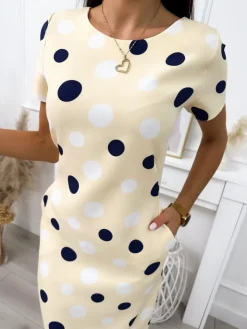 Żółta Sukienka w Grochy 11717-248-C|Modna Kiecka Fashion