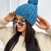 Turkusowa Czapka z Pomponem 13301-334-I|Modna Kiecka Online