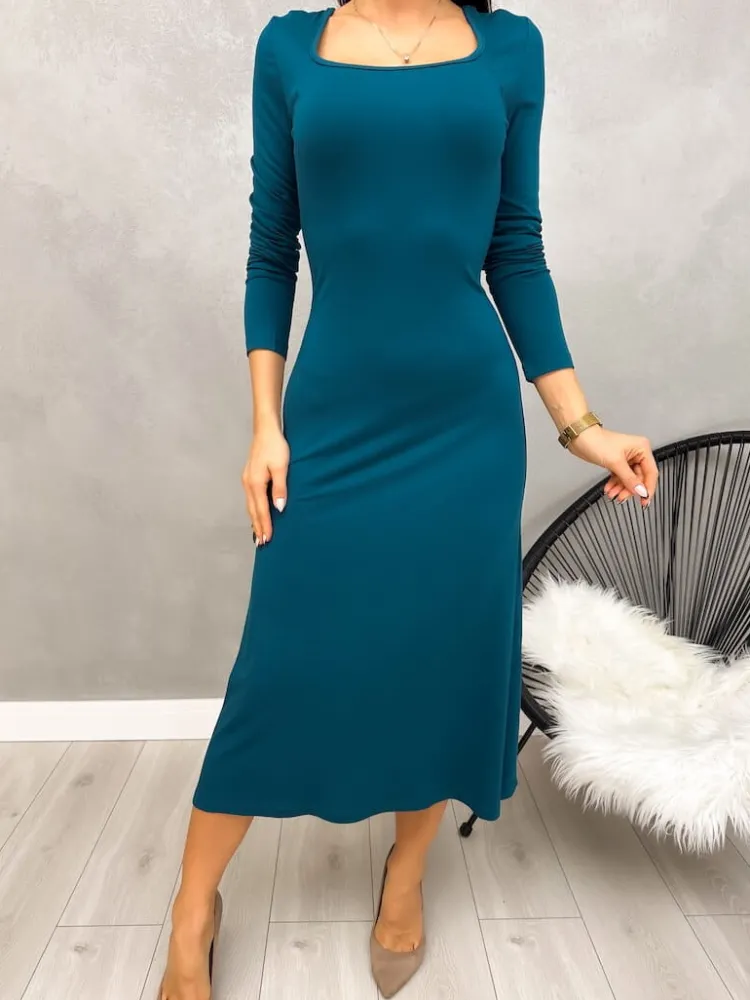 Turkusowa Sukienka Midi 13201-242-C|Modna Kiecka Online