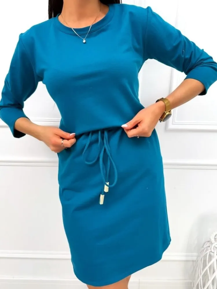 Turkusowa Sukienka z Kieszeniami 11388-259-N|Modna Kiecka Discount