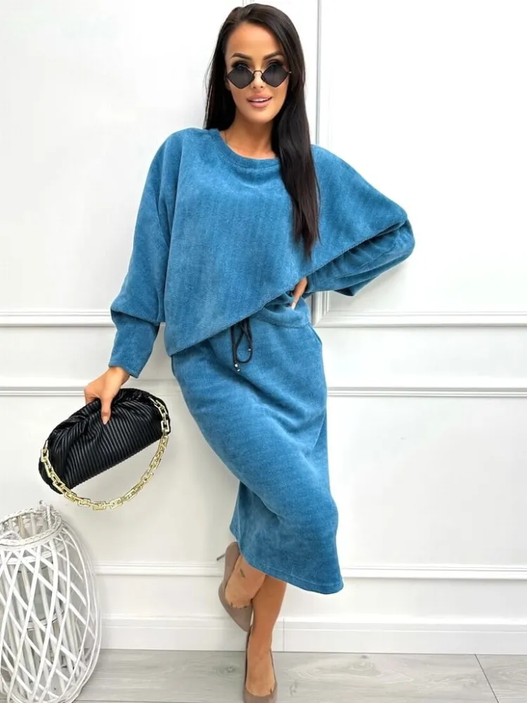 Turkusowy Komplet Bluza + Spódnica 12836-302-K|Modna Kiecka Online