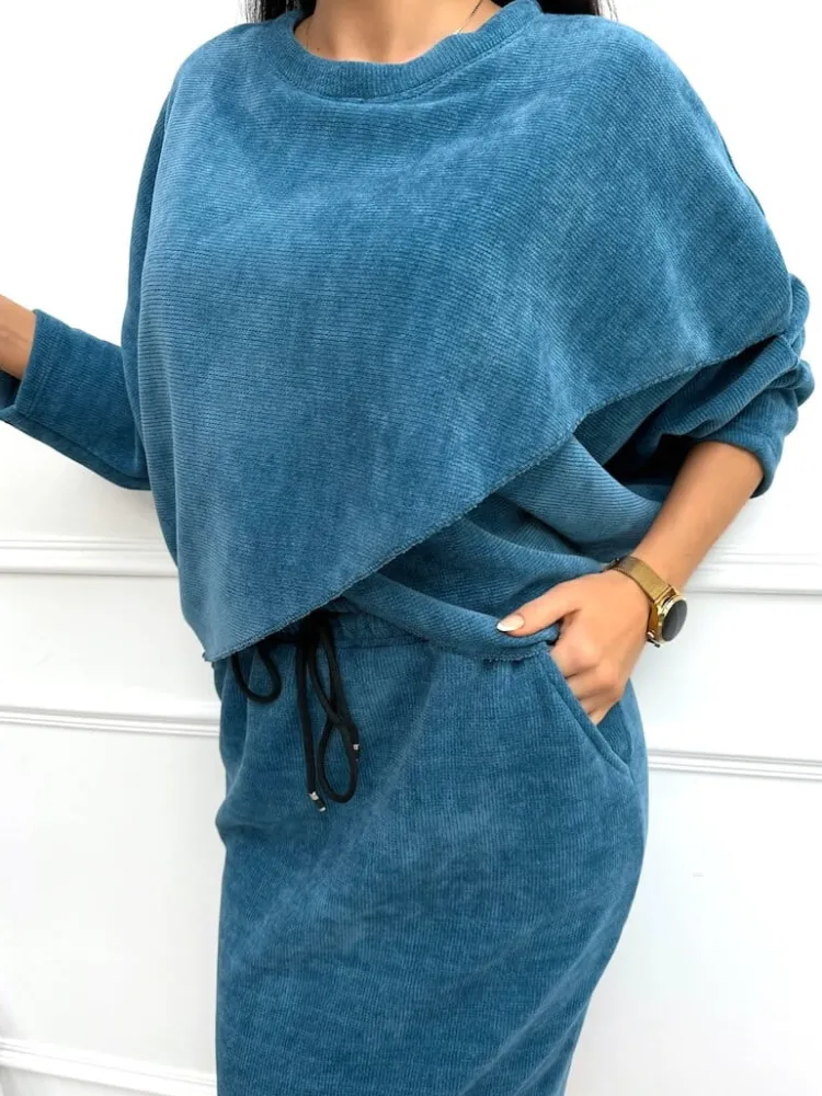 Turkusowy Komplet Bluza + Spódnica 12836-302-K|Modna Kiecka Online