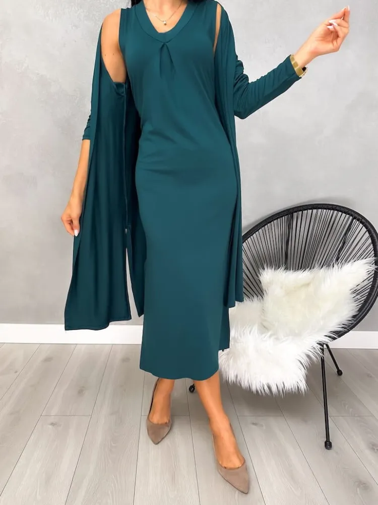 Turkusowy Komplet Sukienka + Kardigan 12877-101-H|Modna Kiecka New