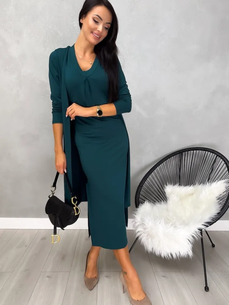 Turkusowy Komplet Sukienka + Kardigan 12877-101-H|Modna Kiecka New