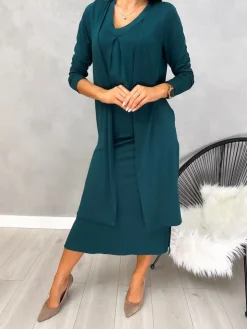 Turkusowy Komplet Sukienka + Kardigan 12877-101-H|Modna Kiecka New