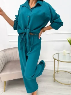 Turkusowy Luźny Komplet 13725-117-F|Modna Kiecka Fashion