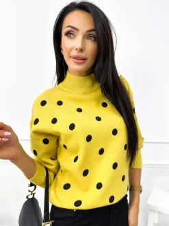 Żółty Sweterek w Grochy 12919-118-F|Modna Kiecka Hot