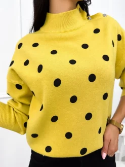 Żółty Sweterek w Grochy 12919-118-F|Modna Kiecka Hot