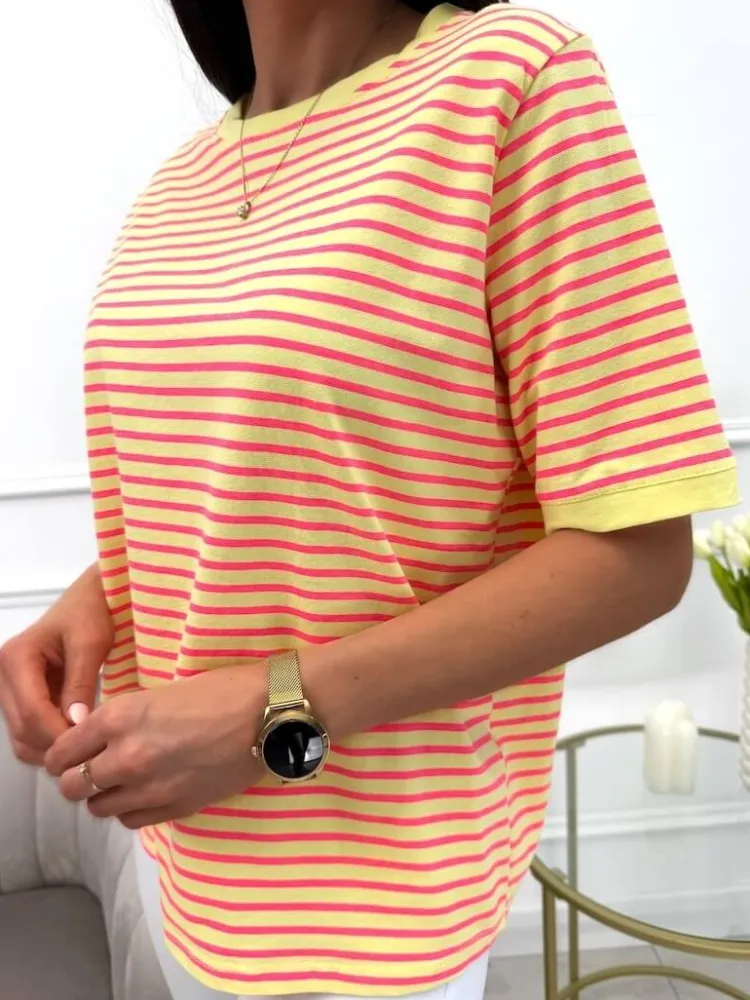Żółty T-shirt w Paski 13764-152-C|Modna Kiecka Sale