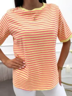 Żółty T-shirt w Paski 13764-152-C|Modna Kiecka Sale