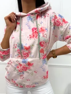 Welurowa Bluza z Motywem Kwiatowym 13457-33-Q|Modna Kiecka Clearance