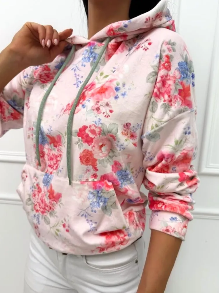 Welurowa Bluza z Motywem Kwiatowym 13457-33-Q|Modna Kiecka Clearance