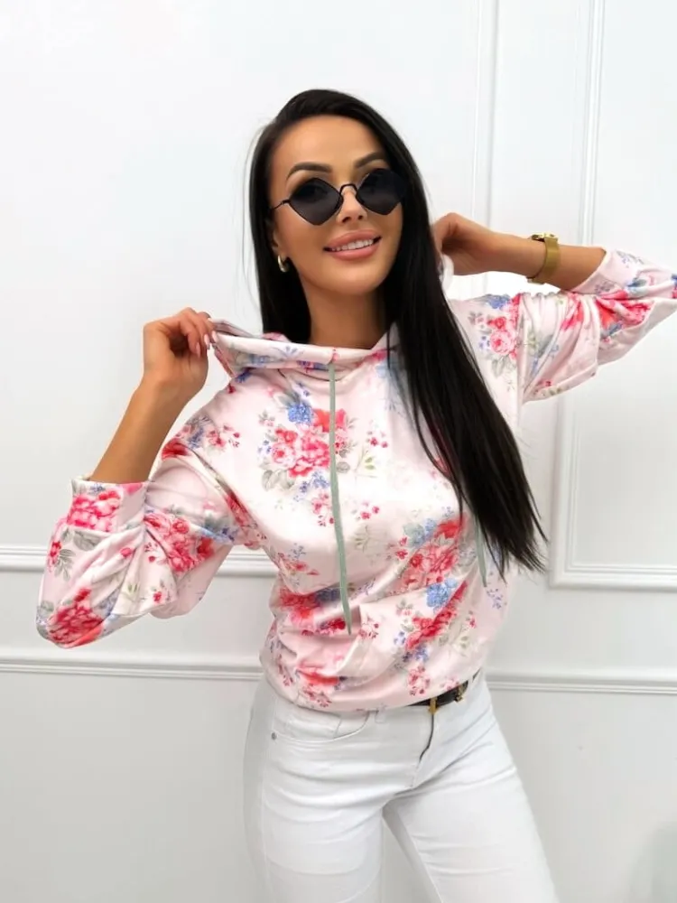 Welurowa Bluza z Motywem Kwiatowym 13457-33-Q|Modna Kiecka Clearance