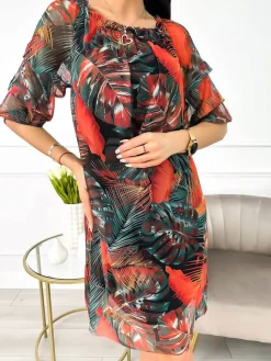 Wzorzysta Sukienka Hiszpanka 10043-511-Q|Modna Kiecka Discount