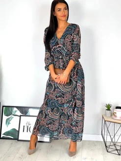 Wzorzysta Sukienka Maxi 11711-226-Q|Modna Kiecka Clearance