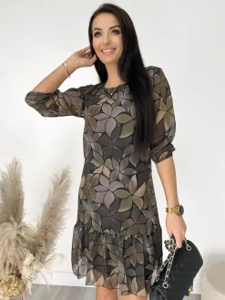 Wzorzysta Sukienka z Falbanką  11459-314-Q|Modna Kiecka Hot