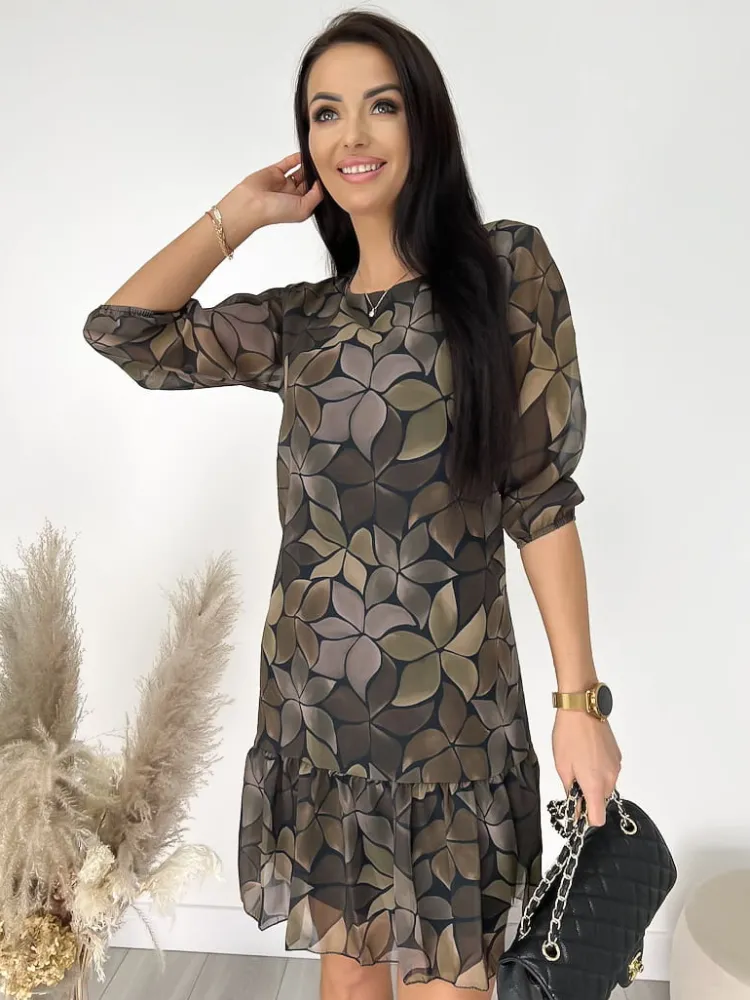 Wzorzysta Sukienka z Falbanką 11459-314-Q|Modna Kiecka Hot