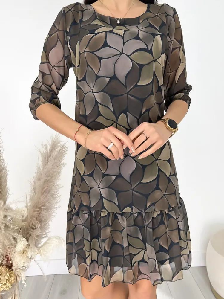 Wzorzysta Sukienka z Falbanką 11459-314-Q|Modna Kiecka Hot