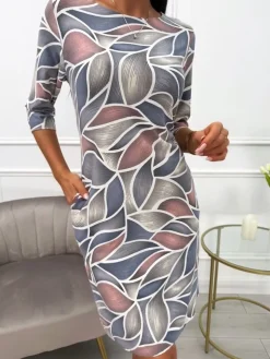 Wzorzysta Sukienka z Kieszeniami 13734-89-Q|Modna Kiecka Fashion