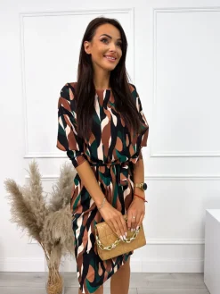 Wzorzysta Sukienka z Paskiem  10675-330-Q|Modna Kiecka New