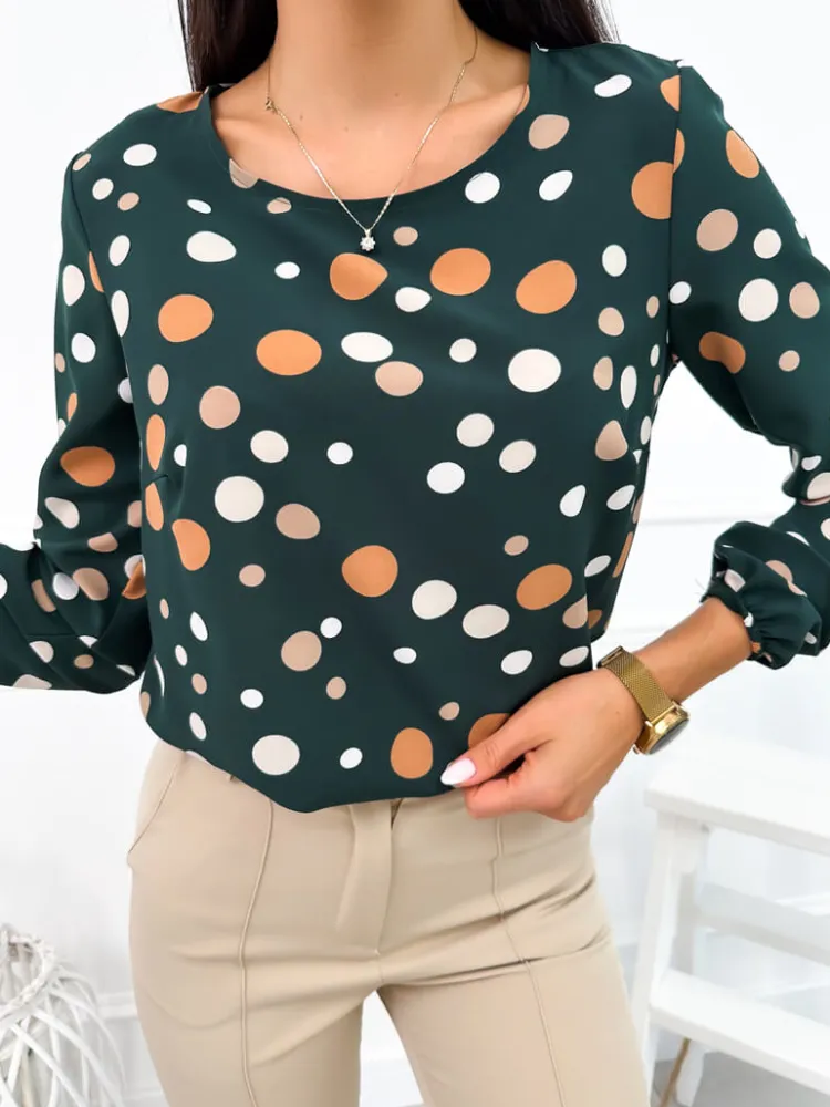 Zielona Bluzka w Grochy 12732-348|Modna Kiecka Best