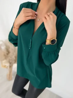 Zielona Bluzka z Guziczkami 9274-82-B|Modna Kiecka Sale
