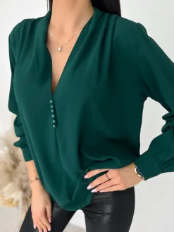 Zielona Bluzka z Guziczkami 9274-82-B|Modna Kiecka Sale
