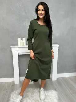 Zielona Dresowa Sukienka z Kieszeniami 13153-535-E|Modna Kiecka Fashion