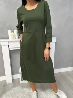 Zielona Dresowa Sukienka z Kieszeniami 13153-535-E|Modna Kiecka Fashion