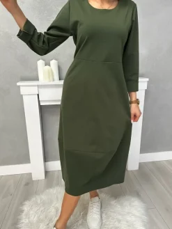 Zielona Dresowa Sukienka z Kieszeniami 13153-535-E|Modna Kiecka Fashion