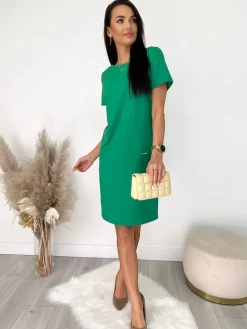 Zielona Klasyczna Sukienka 11720-138-G|Modna Kiecka Outlet